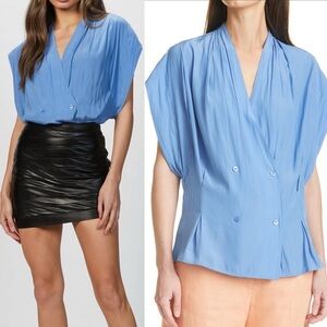 NWT Smythe Double Breasted Blouse Sky Blue Size Small Yoda Top‎ Dolman Sleeve S
